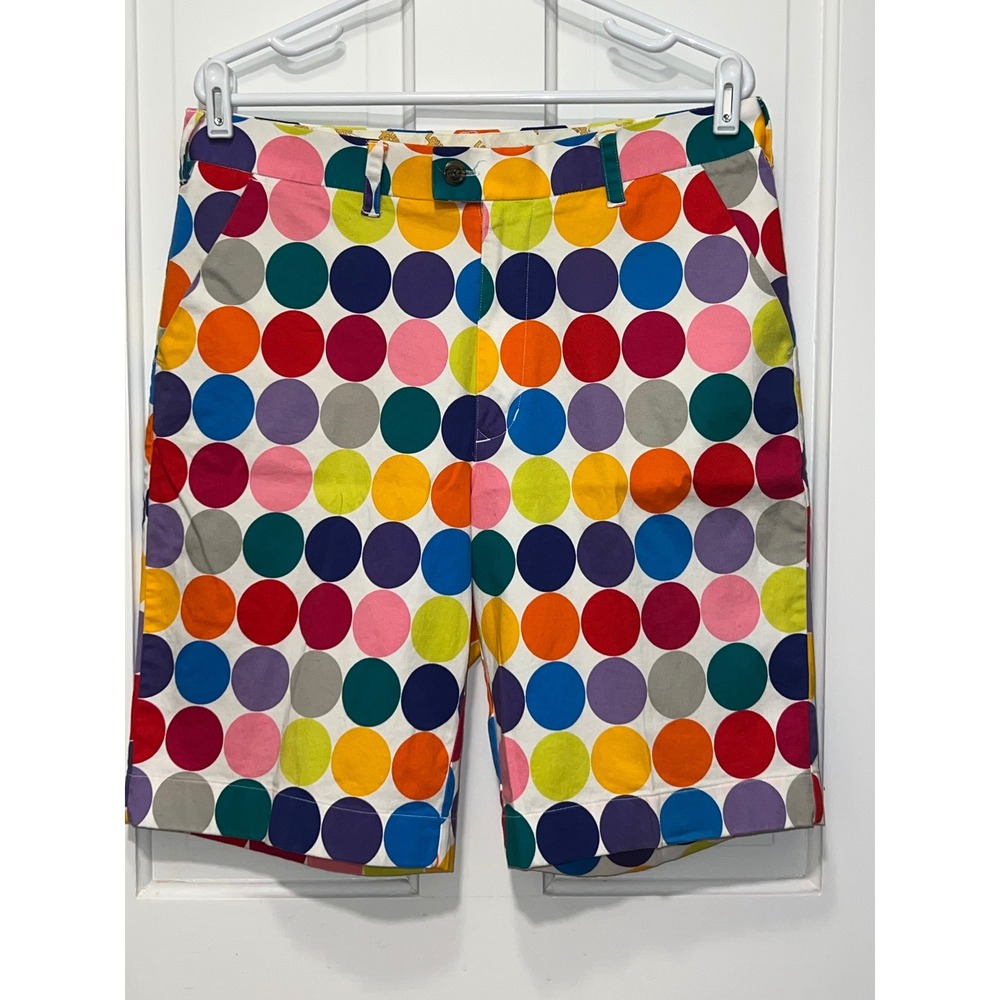 Loudmouth Golf Shorts Mens 34 Multi Color Polka Dot Cotton Lycra Flat Front